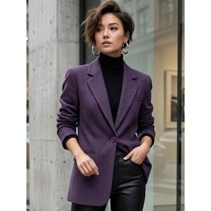 Vintage Longline Wool Blazer Purple Classic Career Chic 90s Work Office Size 6P